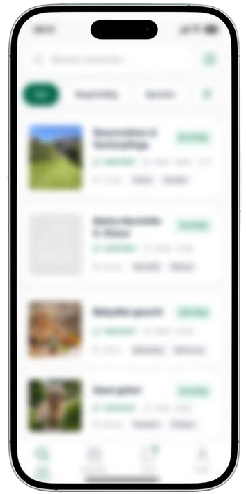 Unscharfe Vorschau der kommenden Neybor-App: eine Liste mit Aufgaben aus der Nachbarschaft